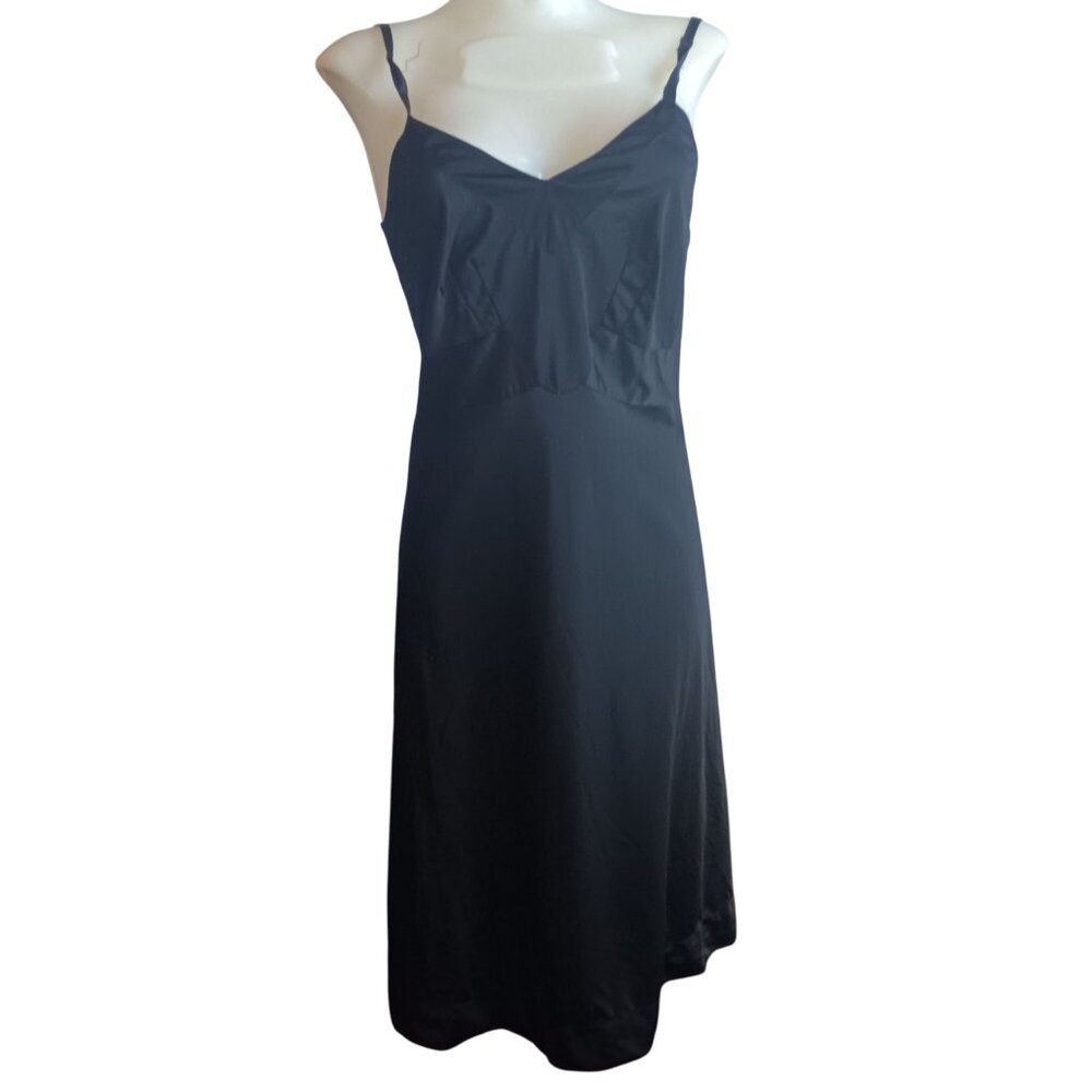 Vintage Women's Slip Dress 34 Small Munsingwear 1960's Goth USA Black Panel